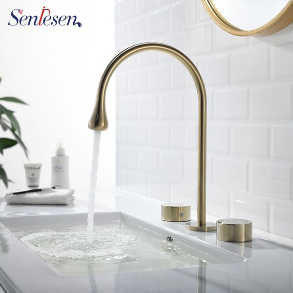 

senlesen bathroom faucet nickle golden deck mounted black brass vanity sink mixer tap & cold water