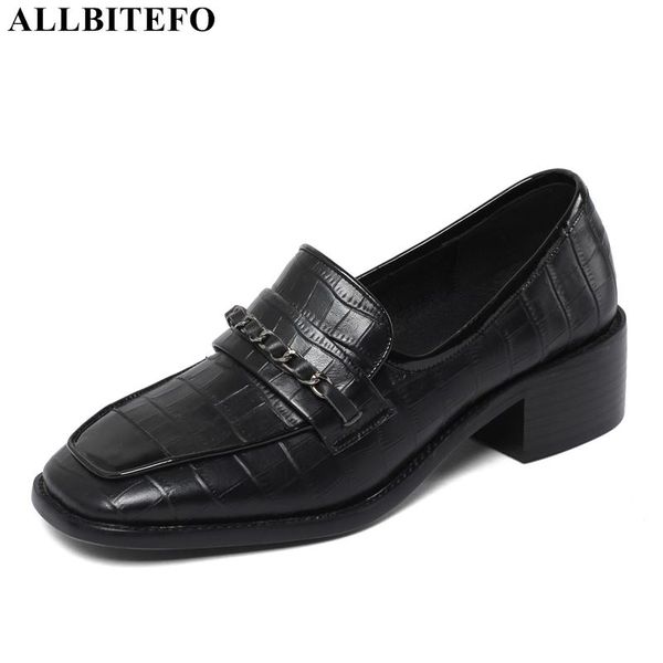 

allbitefo new fashion brand genuine leather thick heels office ladies shoes women high heel shoes high heels women, Black