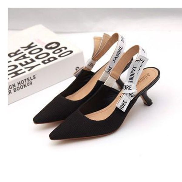 

letter bow knot high heel shoes women runway pointed toe low heel shoes woman gladiaor sandals lady brand design mesh flat shoes, Black