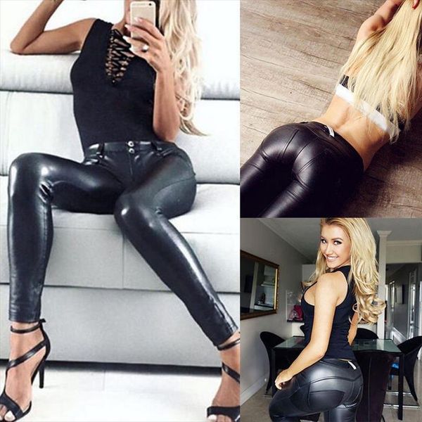 

womens ladies pu leather trousers stretchy push up pencil pants skinny leggings high waist black drop shipping