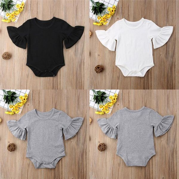 

fashion summer newborn infant baby clothing flare sleeve cotton baby girl bodysuit solid color leotard kids clothes, Blue