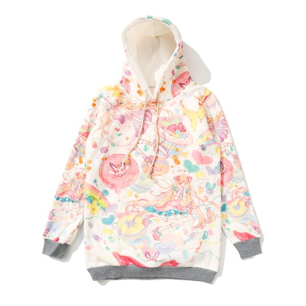 

womens cartoon dessert sweet graphic pink fleece thickened winter casual hoodie pullover sweatshirt, White;black