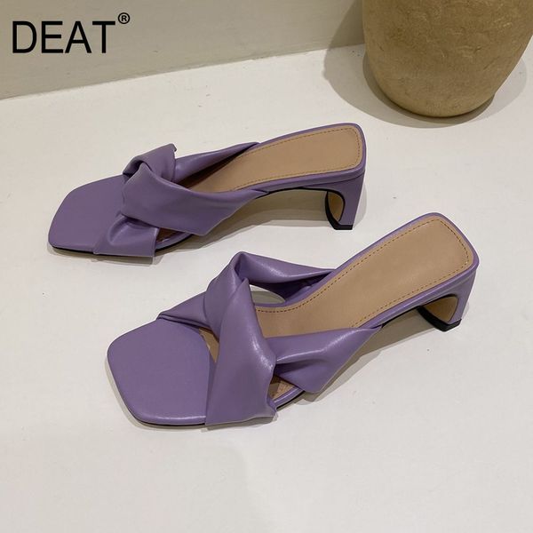 

deat] 2020 new spring summer square toe shallow pu leather cross band high heels slippers women shoes fashion tide 10i188, Black