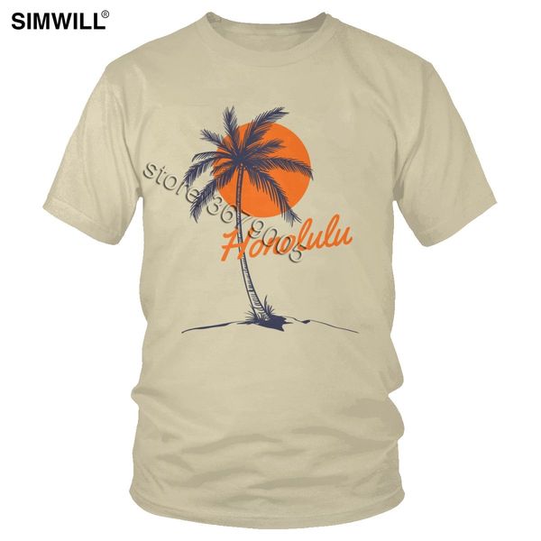 

men tropical island palm tree tee urban fashion sun beach honolulu t shirts short sleeve cotton casual t-shirt handsome clothing
