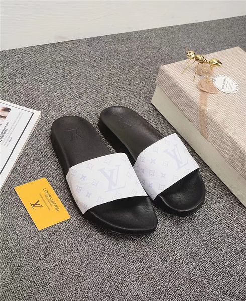 

fashion men women sandals designer shoes luxury slide summer fashion wide flat slippery sandals slipper flip flop flower box, Black