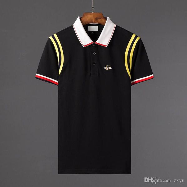 

18 new fashion men brand polo t-shirt embroidery snake collar classic t shirt short-sleeved t shirt g striped lovers girls women men tee, White;black