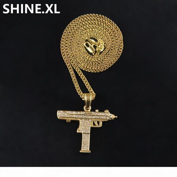 

male necklace gold silver uzi gun pendant necklace men alloy full crystal bling submachine chain hip hop cyclist accessories