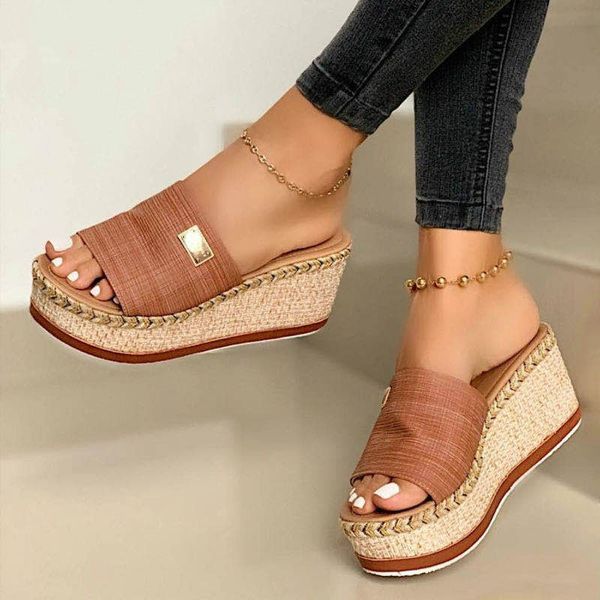 

women's slippers wedges summer ladies platform sandals casual shoes woman slip on fashion female 2020 comfort slides, Black
