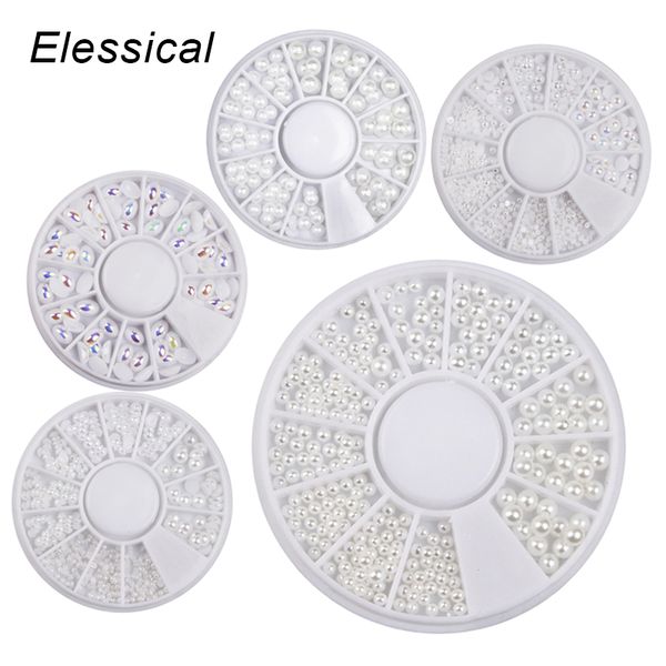 

elessical shine white pearls rhinestone in wheel holographic 3d nail art decoration diy phone manicure nails jewelry acessories, Silver;gold
