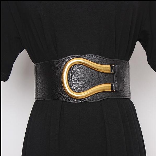 

women's runway fashion pu leather elastic buckle cummerbunds female dress corsets waistband belts decoration wide belt r2435, Black;brown