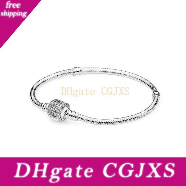 

wholesale sterling silver women 's bracelets white micro paved cz diamond bracelet logo stamped for pandora european charms bead, Black