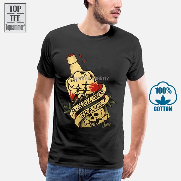

sailor jerry tattoo sailor's grave rum bottle black slim fit t shirt s 2xl new