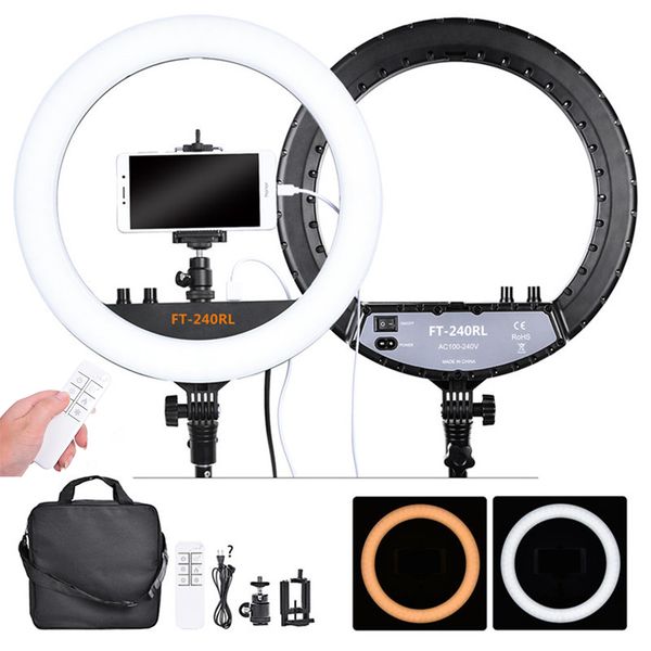 

flash heads fosoto ft-240rl 14 inch pographic light 240 leds ring 48w lamp with remote for camera phone video po studio