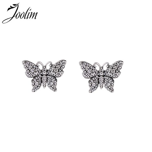 

joolim clear pink butterfly stud earring fashion jewelry, Golden;silver