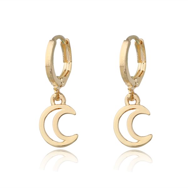 

hoop & huggie 1pair european gothic moon earrings for women gold color tiny charm hoops minimalist jewelry e499, Golden;silver