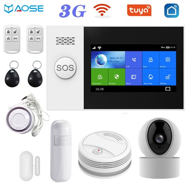 

alarm systems yaose pg107 3g wifi gsm home system tuya smartlife app control ip camera smoke detector smart wireless security alarms kit
