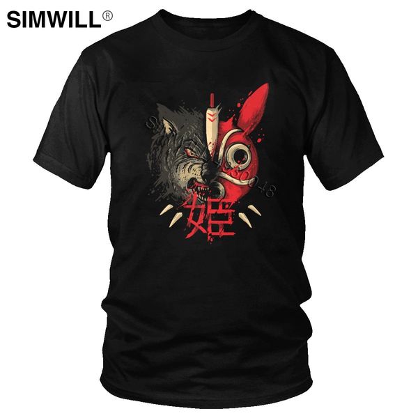 

men's princess mononoke t shirts cool japan anime hime mask t-shirt short sleeves eco cotton summer tees anime fans apparel gift