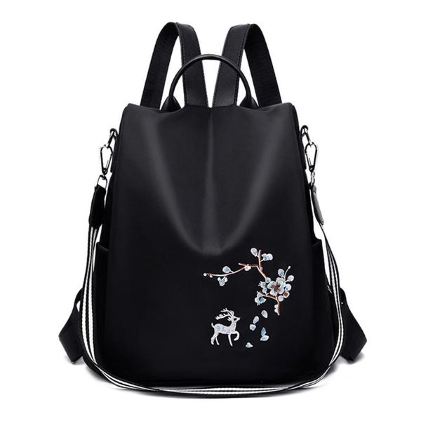 

oxford women backpack teenager girls student embroidery print school shoulder bags anti-theft travel casual knapsack mochila