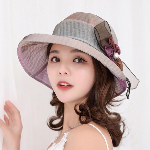 

wide brim hats summer hat women sun wedding sea beach for ladies with bow simple girls, Blue;gray