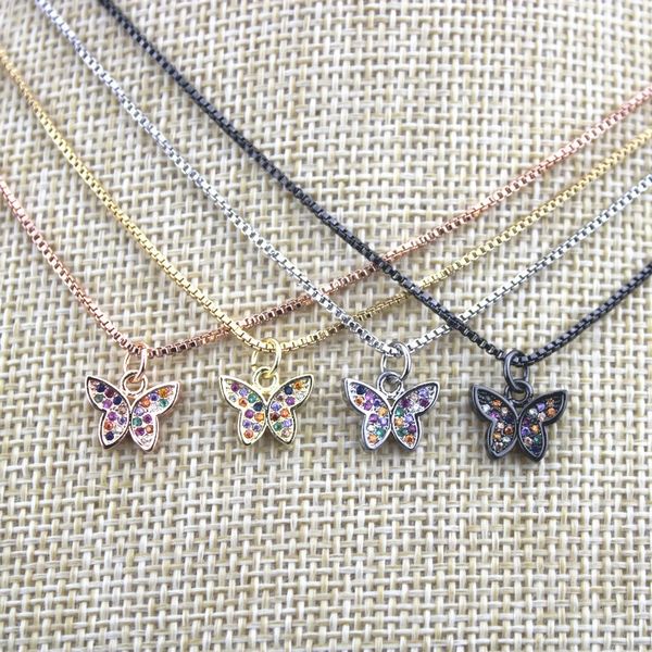 

pendant necklaces 16inch 20pcs/lot fashion colorful cz butterfly necklace,cubic zircon jewelry necklace,micro pave necklace,wholesale, Silver