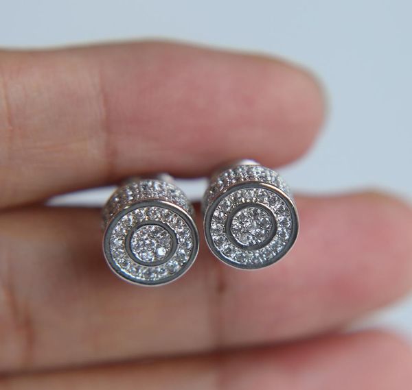 

2017 men women fashion ear jewelry micro pave cz gold filled screwback hip hop bling round studs01, Golden;silver