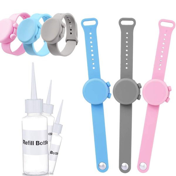 

hand sanitizer silicone refillable wristband wearable hand sanitizer dispenser pumps hand sanitizer bracelet for travel dwc1916