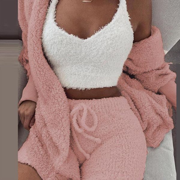 

women tracksuit plush 3 pieces set sweatpants sweatshirts sweatsuits jacket crop shorts suit sports suit jogging femme, Gray