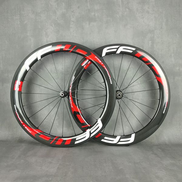

ffwd 700c road carbon wheels 60mm depth 25mm width clincher/tubeless/tubular bicycle wheelset with 3k glossy finish novatec hub