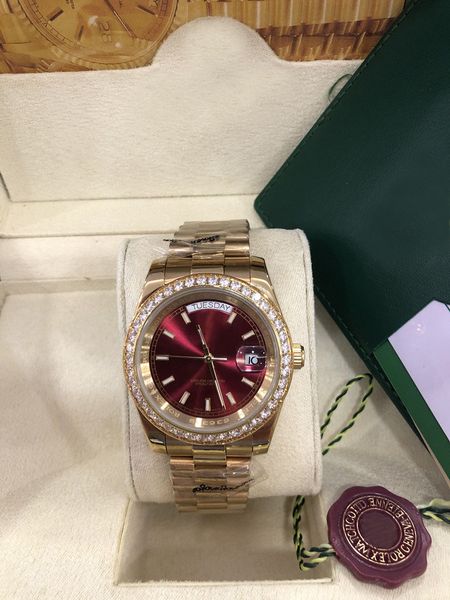 

original box certificate 2020 new 18k gold president daydate diamonds watch men stainless diamond bezel automatic wristwatch male watches, Slivery;brown