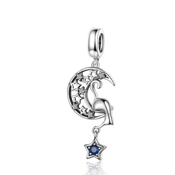 

fashion cute 925 silver moon kitty and star dangle charms fit european pandoar bracelet s925 stamped, Bronze;silver