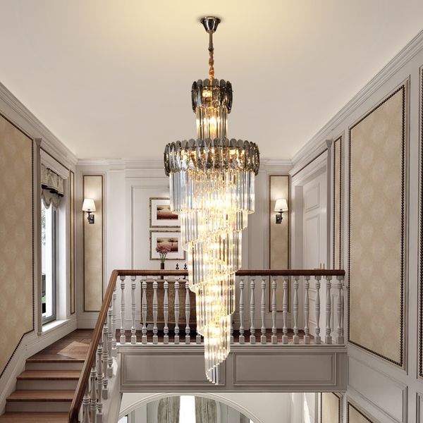 

luxury large chandelier crystal lamp villa l rotating hollow hall living room crystal chandeliers modern duplex building stairs long pendant