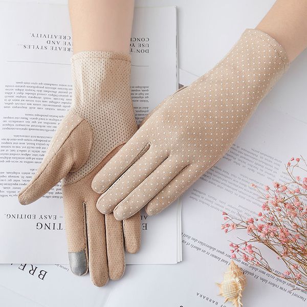 

five fingers gloves women' fashion cotton summer lace touch screen anti-skid sun protection driving short thin dot women, Blue;gray