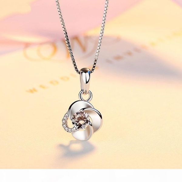 

women's silver necklace diamond-encrusted rotary pendant japan and south korea edition simple clavicle silver chain 925 silver accessor