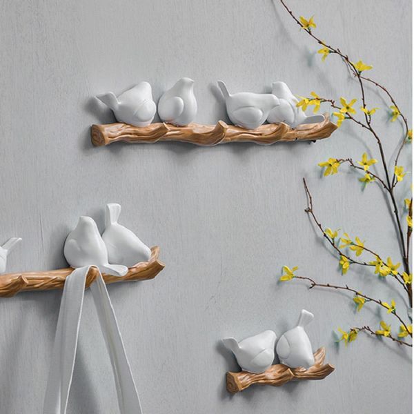 

creative 3d stereo bird resin coat hook home living room wall decoration hook storage rack frame bird branch decor organizer
