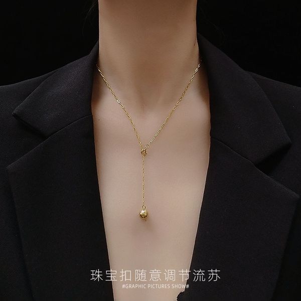 

simple beads pendant necklaces for women rose gold silver color long chain necklace adjustable size stainless steel jewelry