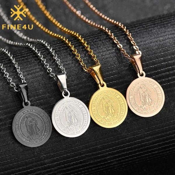 

pendant necklaces fine4ustainless steel our lady of guadalupe virgin mary oval medal necklace for men women religious christian jewelry n018, Silver
