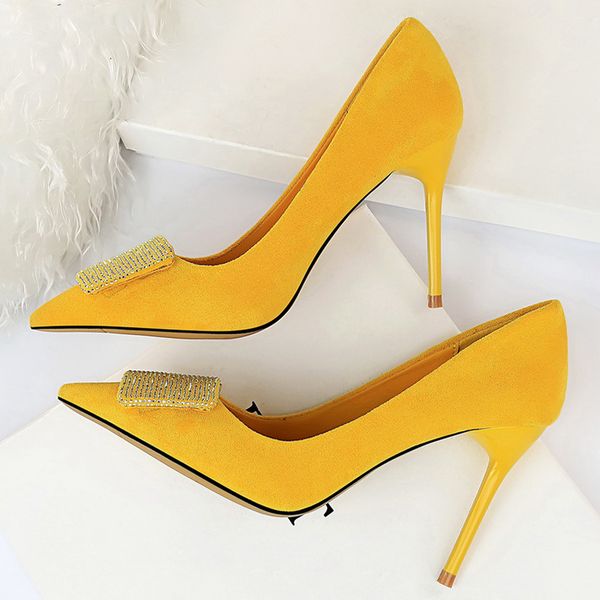 

2020 women 9.5cm high heels crystal buckle glitter pumps lady wedding green yellow blue heels fetish scarpins valentine shoes, Black