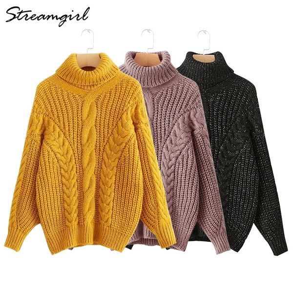 

turtleneck women oversized sweaters and pullovers yellow sweater truien womens sweaters 2020 winter pull femme warm sweater, White;black