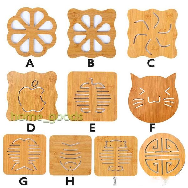 

cartoon wooden insulation pad hollow table non-slip pot bowl dining mats thickened anti-cute tea coaster 10 styles kitchen accessories