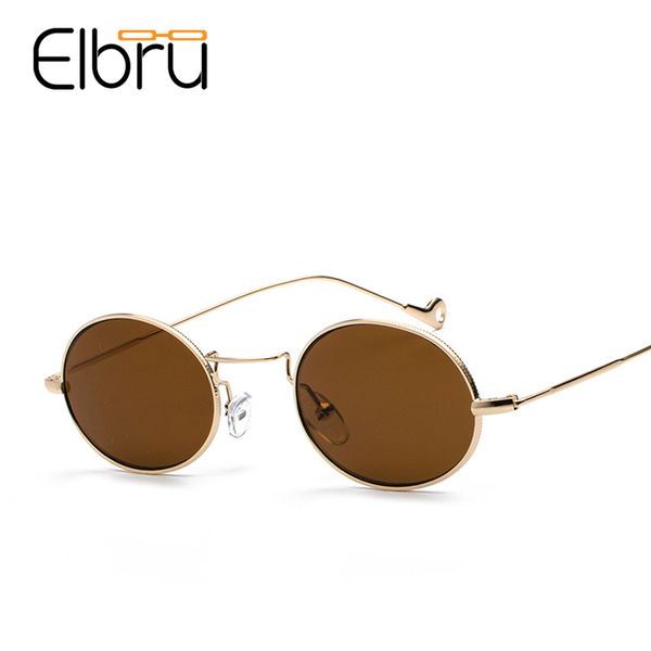 

elbru sun glasses for men women small oval metal frame sunglasses uv400 pink red black blue yellow clear lens sun glasses 2020, White;black