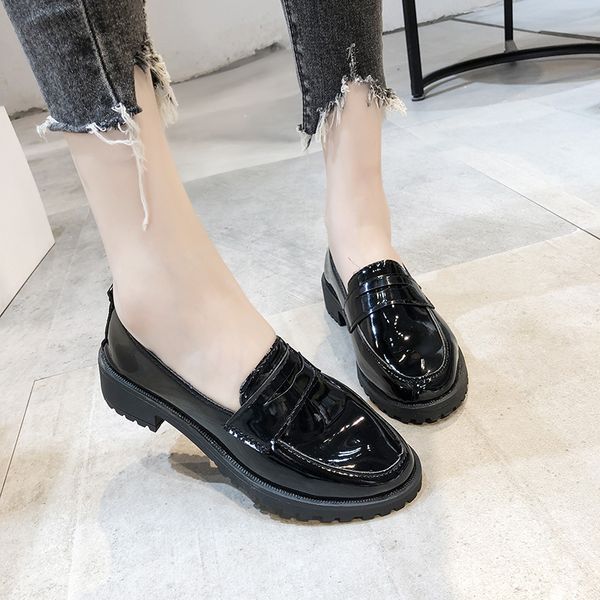 

patent new leather oxfords women shoes flats slip on british style ladies shoes solid black thick bottom platform woman