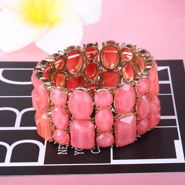 

bangle fashion european and american style metal acrylic bracelet wide version elastic exaggerated jewelry, Black