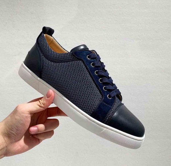 

blue mesh & leather junior orlato red bottom sneakers for men,women brand designer casual walking outdoor trainer eu35-47, Black