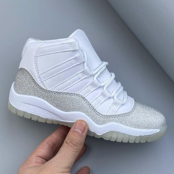 

metallic silver infant 11s children's basketball shoes vast grey boys girls sports sneakers outdoor kids athletic trainers size 28-35, Black