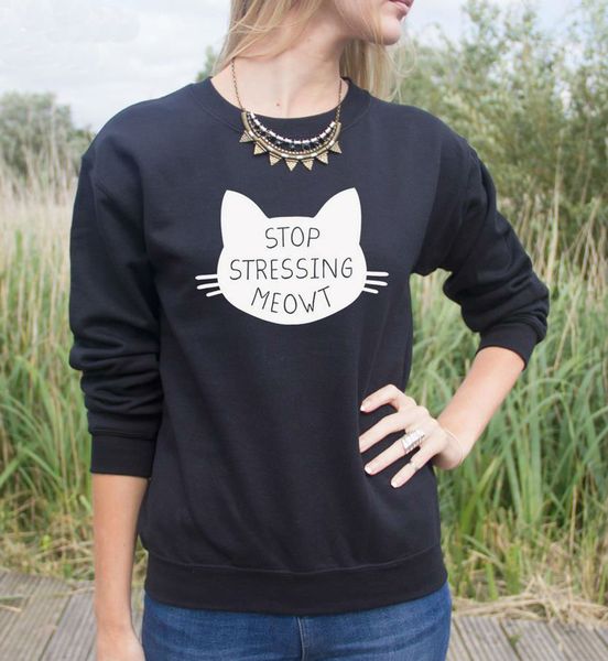 

sstressing meowt letters print women sweatshirt jumper cotton casual hoodies for lady hipster white gray black bz203-62