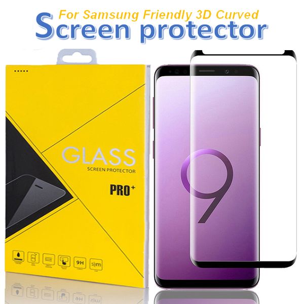 Per Samsung Galaxy S23 S22 S21 S20 S10 Nota 20 10 Plus Protezione per schermo 9H Custodia protettiva in vetro curvo 3D