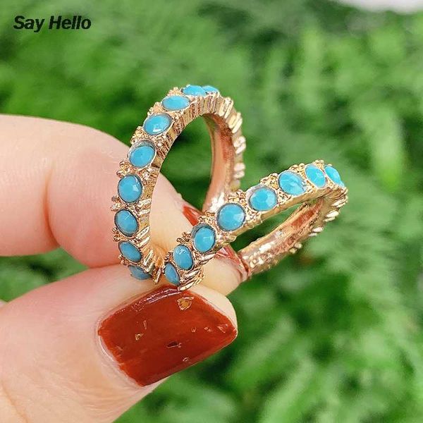 

hoop & huggie say hello metal crtstals turquoises inlaid small circle earrings for women jewelry boucle d'oreille femme brincos k5544, Golden;silver