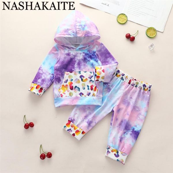 

nashakaite 2pcs baby girl outfits purple tie-dyed dots printed sweatshirt and pants baby set fall winter girl clothes set, White