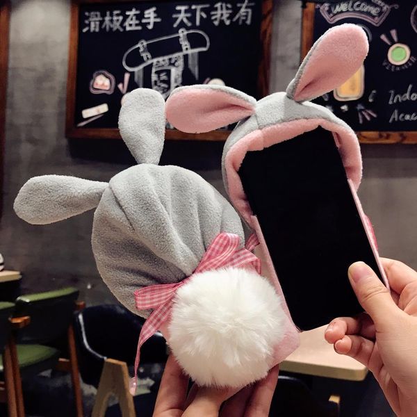 

cgjxskisscase cute phone case for iphone 6 6s case lazy rabbit fluffy ball hat case for iphone x 8 iphone 7 7 plus fundas cover