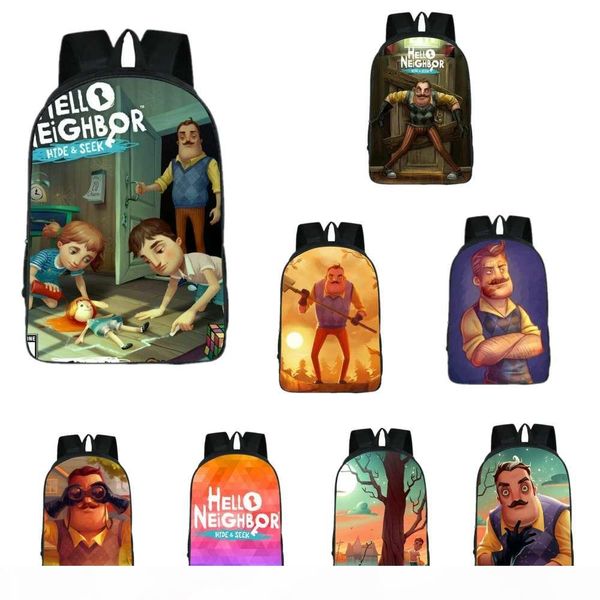 

hello neighbor 16" kids softback backpack print school bag boy girl travel student cartoon rucksack large capacity book bags satchel gi